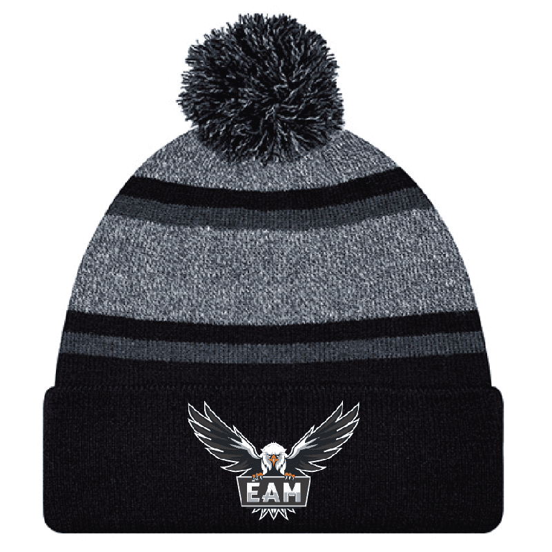 9M069M Acrylic Roll Pom Pom Toque - Black/Charcoal