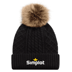 1E140L Acrylic/Polyester Satin Women's Pom Pom Toque - Black/Beige