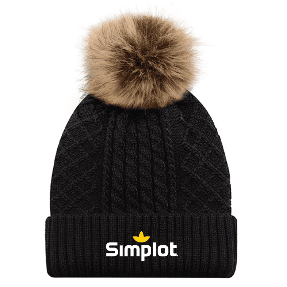 1E140L Acrylic/Polyester Satin Women's Pom Pom Toque - Black/Beige