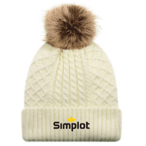 1E140L Acrylic/Polyester Satin Women's Pom Pom Toque - Ivory/Beige