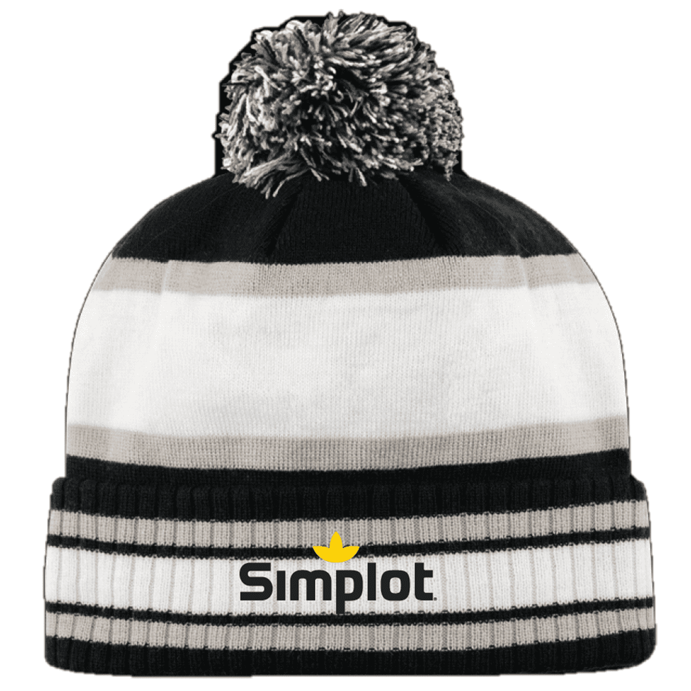 DK71 Traditional Custom Ribbed Roll Toque With Pom Pom - Black/White/Silver